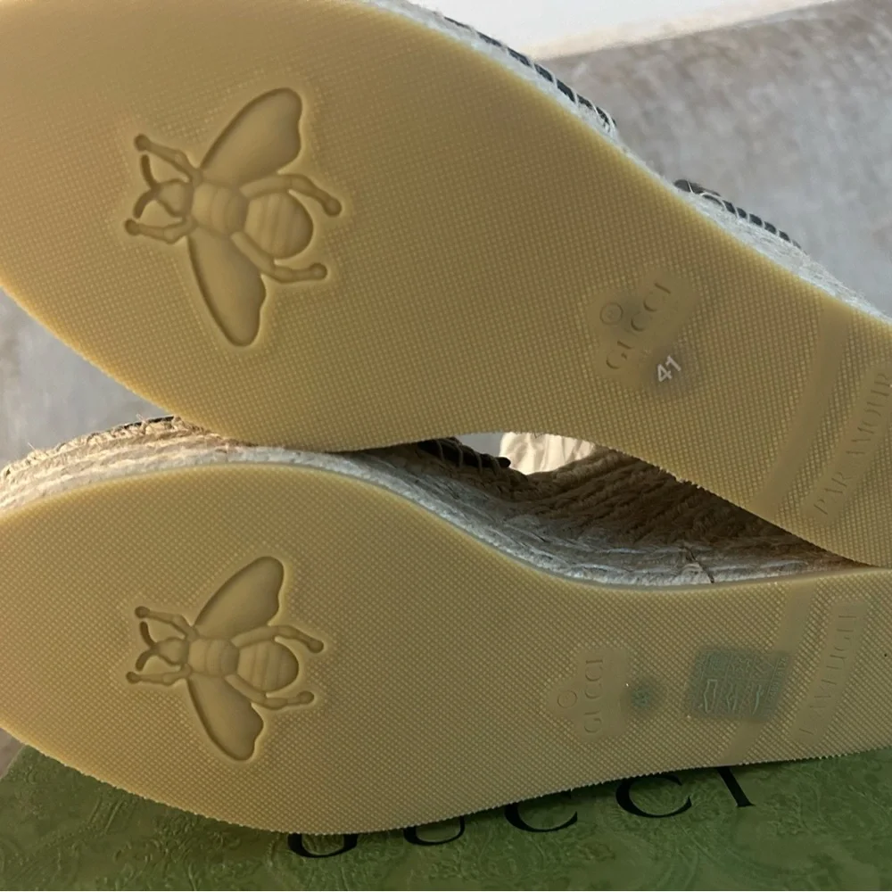 NWT Gucci Monogram Beige Espadrille Wedges US 11 - Picture 5 of 6